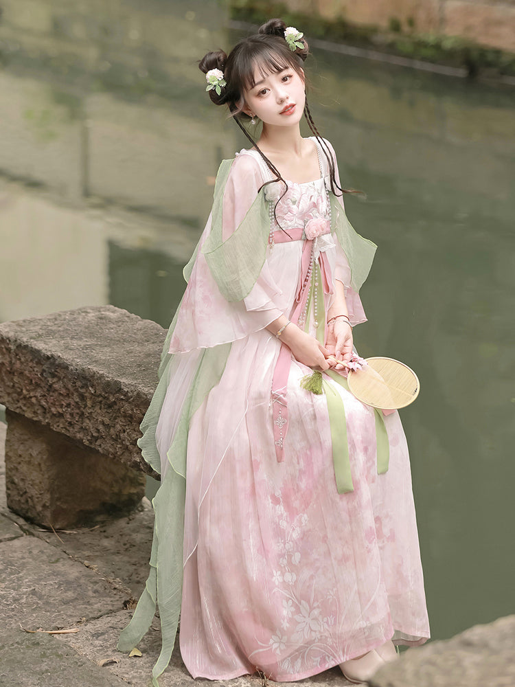 China Style Goldfish & Flowers Embroidery Sweet Pink Dress YOU0073