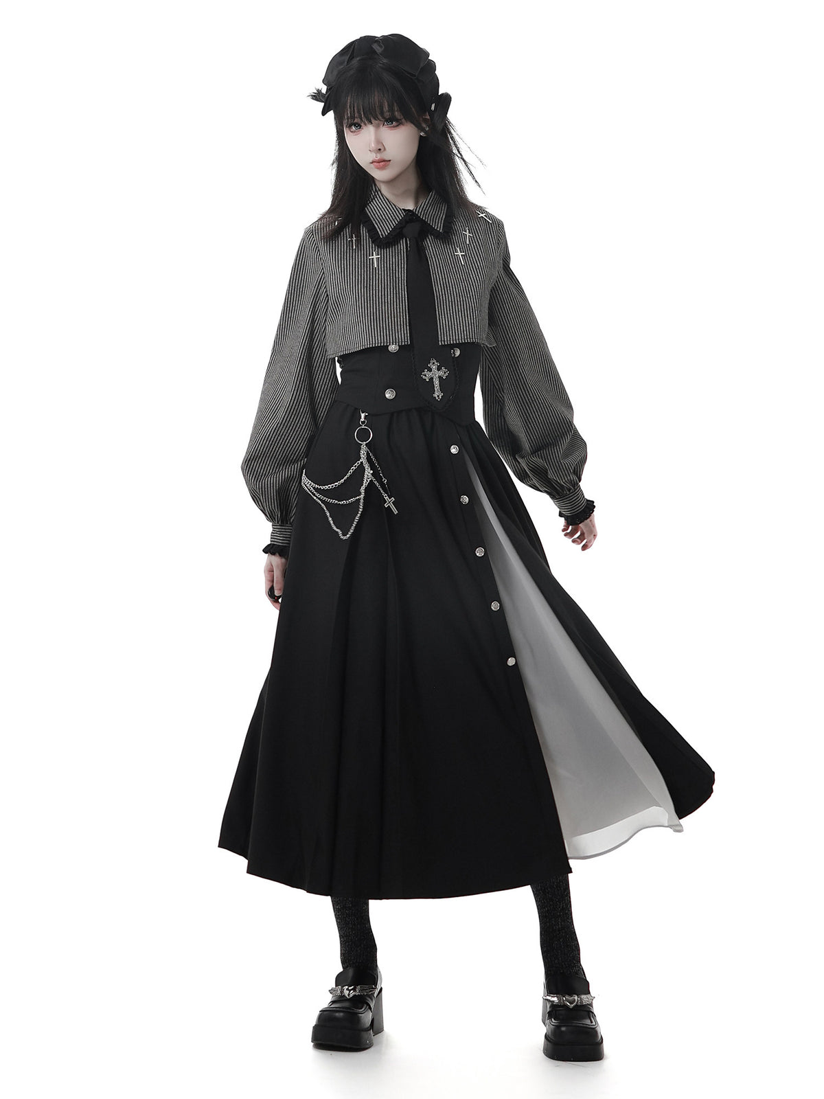 Gothic Cross Motif Shirt Skirt Set PIN0064