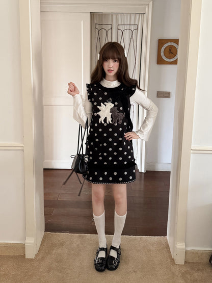 Polka Dot Tank Dress With Lamb Embroidery LAL0241