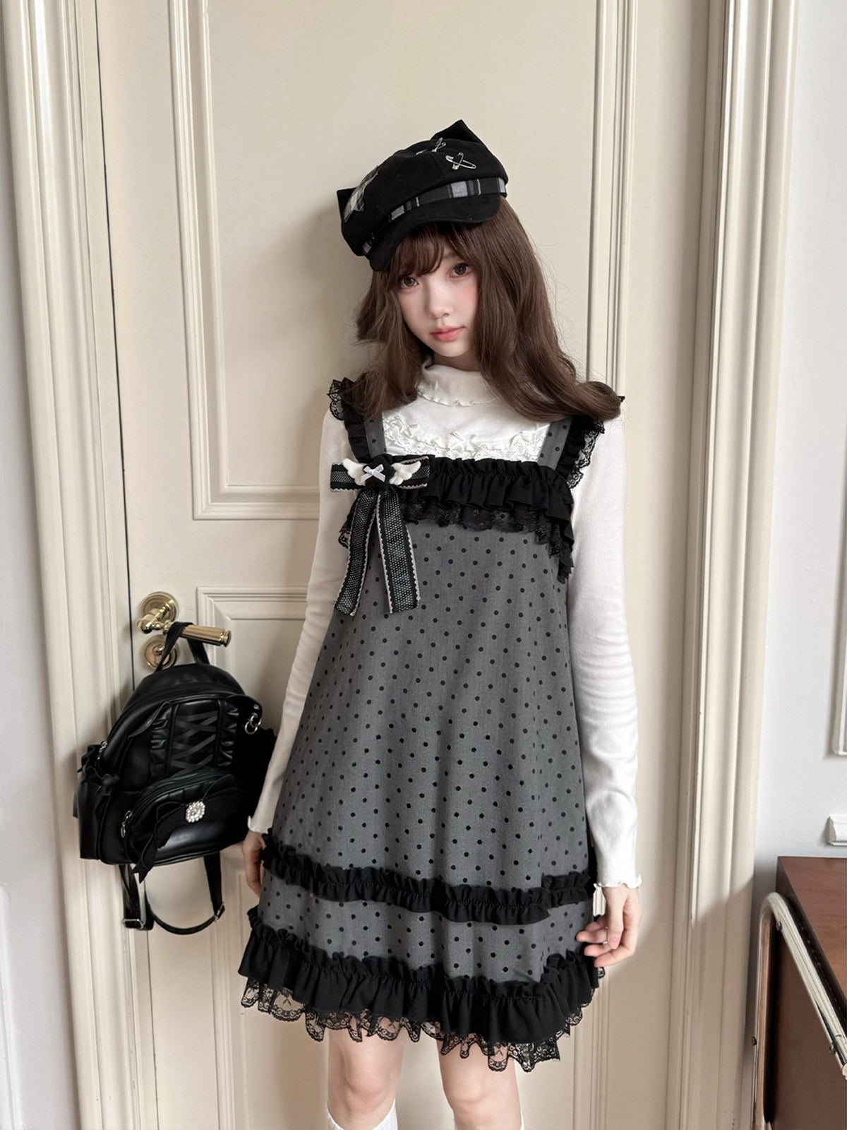 Polka Dot Lace Trim Pinafore Dress LAL0235