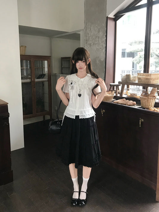 Peter Pan Collar Blouse With Pleated Skirt Set LAL0187
