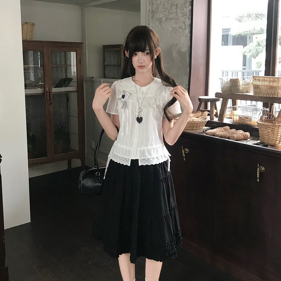 Peter Pan Collar Blouse With Pleated Skirt Set LAL0187