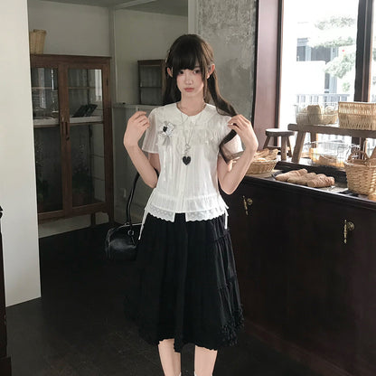 Peter Pan Collar Blouse With Pleated Skirt Set LAL0187