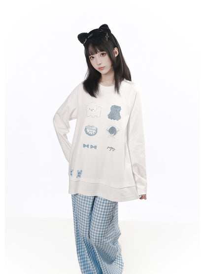 Puppy Patch Long Sleeve Top With Gingham Pants PIN0029