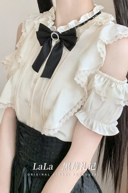 Ribbon Bow Blouse With Corset Tiered Skirt LAL0155