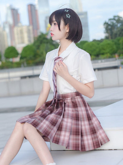 Dusty Rose Plaid Pleated Skirt TEA0042