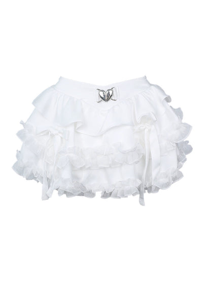 Sweet White Cardigan & Blue Camisole & White Cake Skirt SER0030