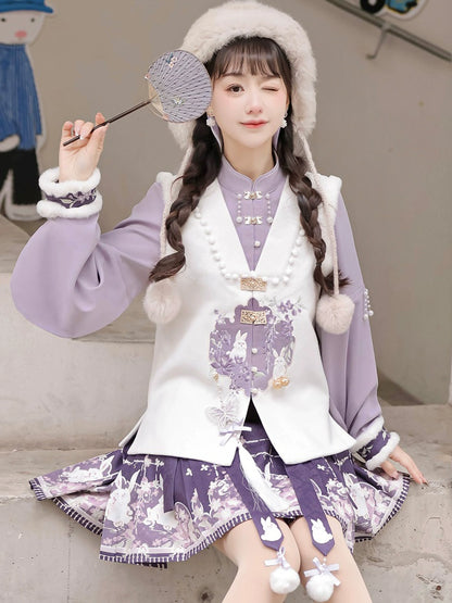 Rabbit Embroidered Purple Chinese Dress YOU0031