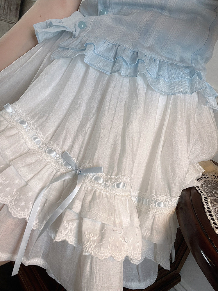 Tiered Ruffle Lace Trim Mini Skirt LAL0244