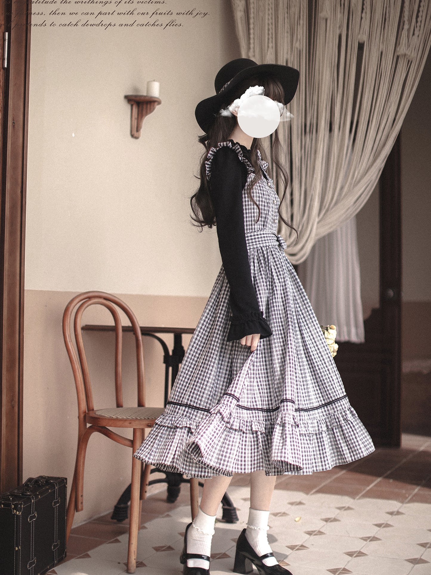 French Black & White Plaid Dress HUT0014