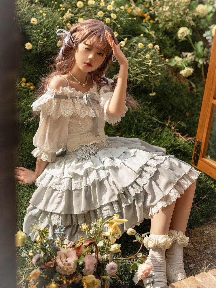 White & Light Blue Lolita Dress YOU0078