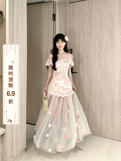 Floral Mesh Off Shoulder Maxi Dress BEL0030