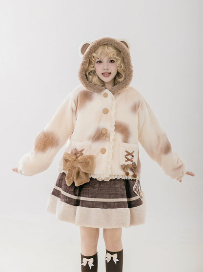 Fur Jacket with Teddy Bear Ear Hood WIT0207