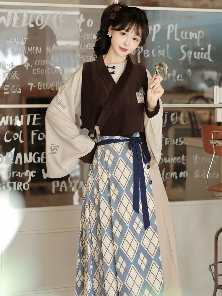 Chinese-Style Checkered Dress YOU0186