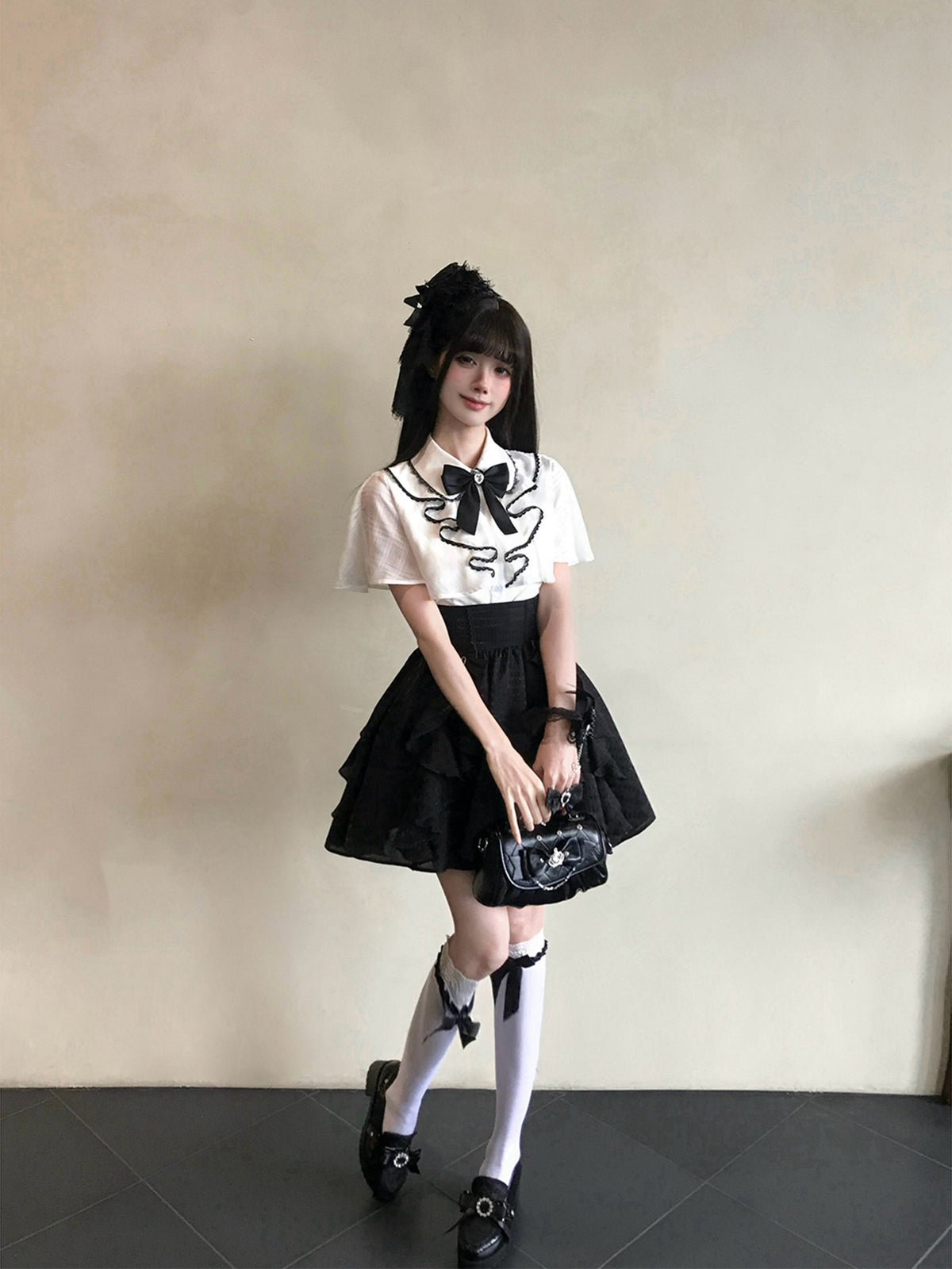Ribbon Bow Lace Trim Blouse LAL0219