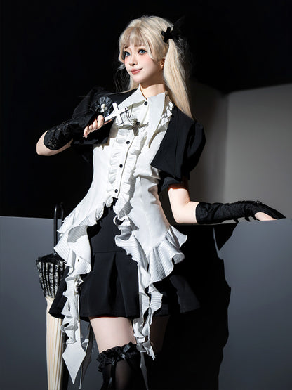 Black White Gothic Lolita Blouse Skirt Set YOU0290