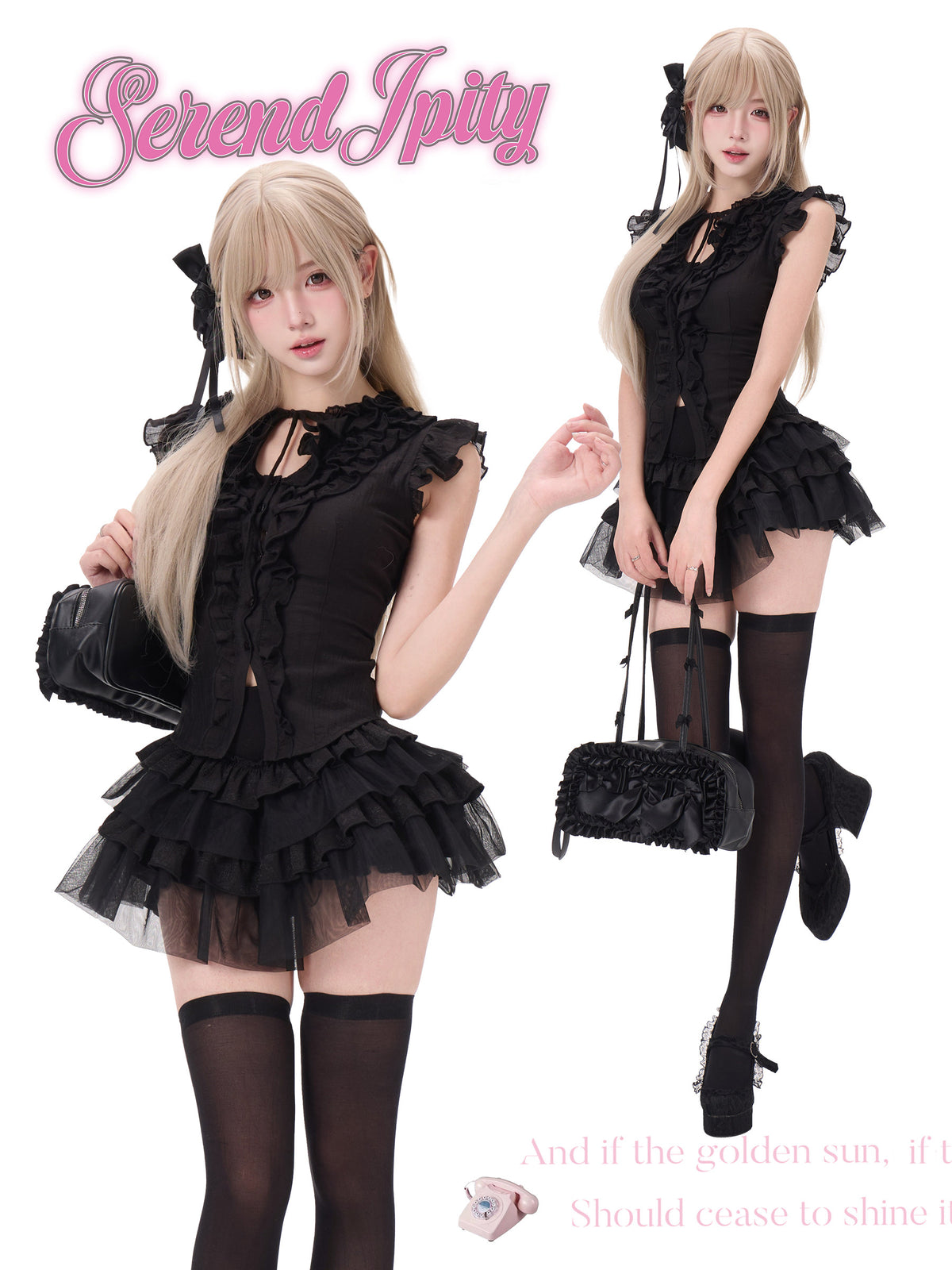 Gothic Ruffle Blouse Tiered Skirt Set SER0149