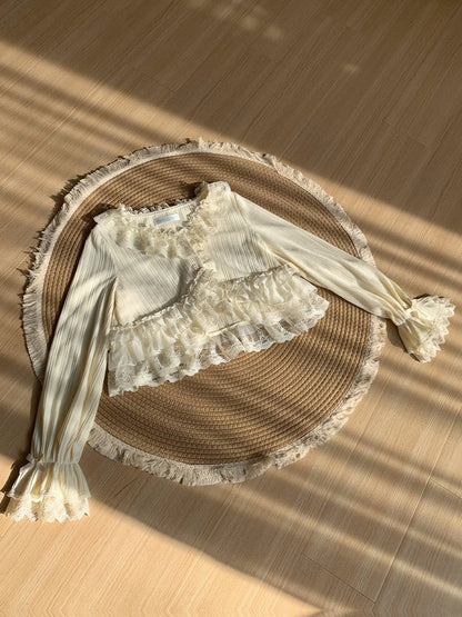 Lace Trim Cropped Knit Cardigan WIT0296