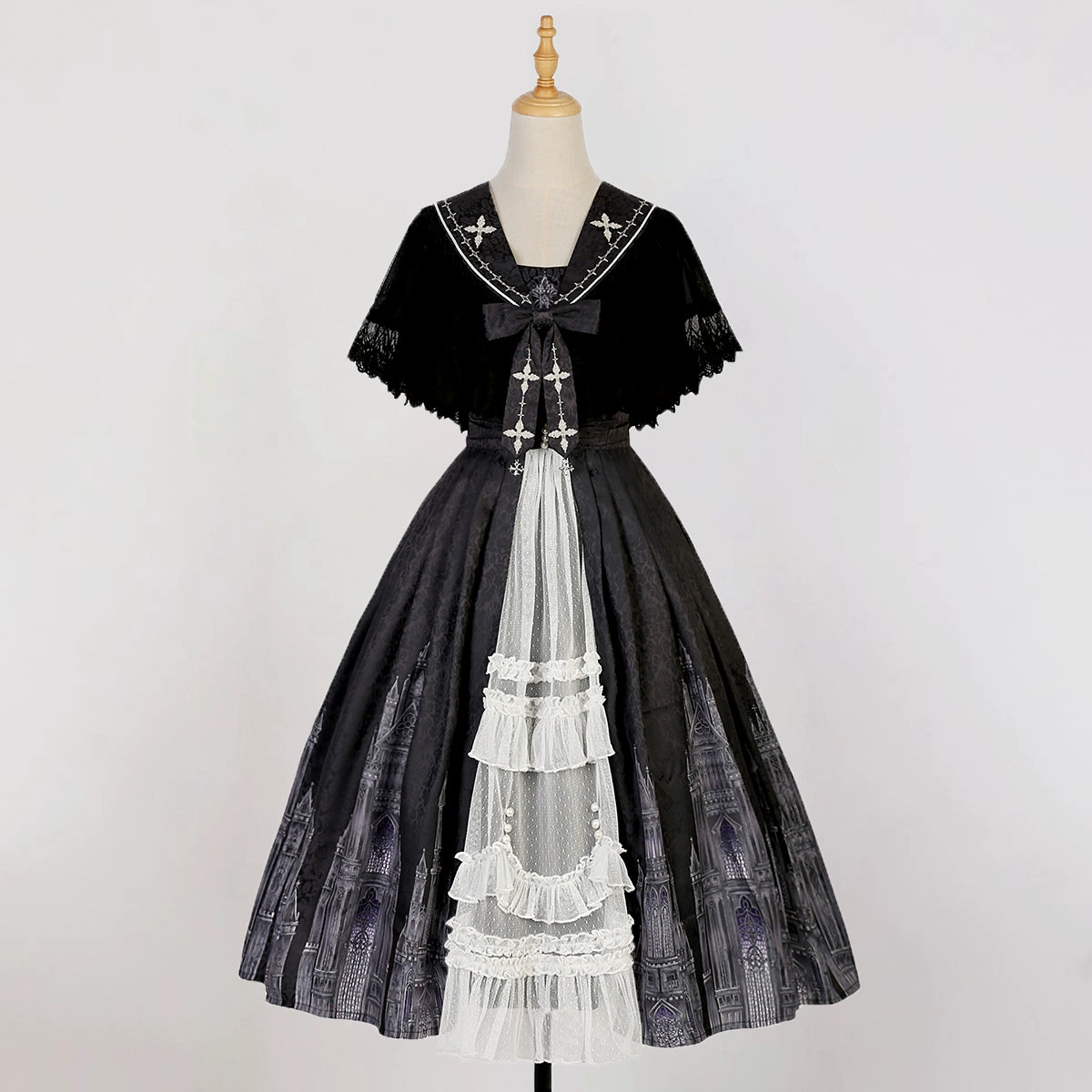 Church Print Black & White Lolita Dress YOU0057