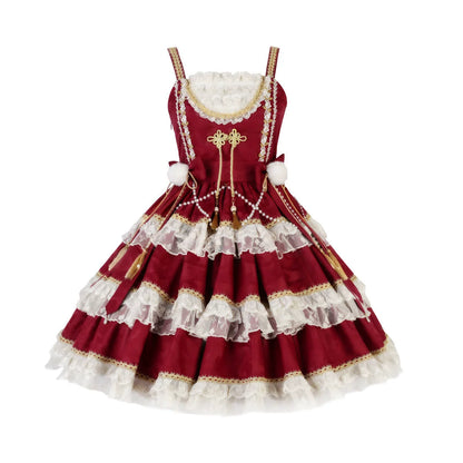 Chinese-Style Red and White Tiered Mini Dress YOU0171