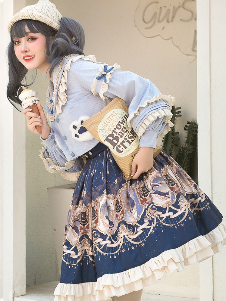 Bear Pattern Light Blue Lolita Two-piece set CHE0013