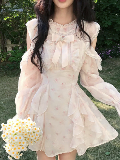 Floral Chiffon Ruffle Puff Sleeve Dress LAL0175