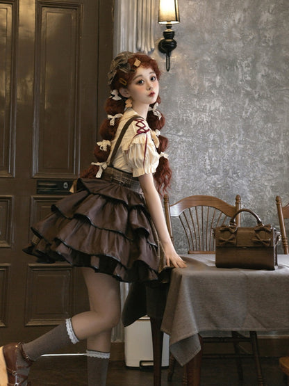 Side Open Suspender Skirt & Lolita Shirt SWE0009