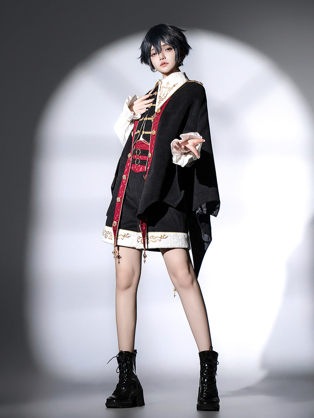 Gothic Vampire Cape Jacket Shirt Shorts Set YOU0319