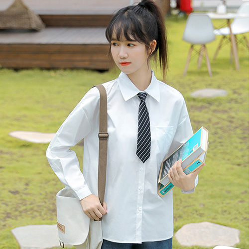 2022年秋の新しい韓国スタイル プレッピーなヴィンテージシフォン白シャツ 女性用長袖学生服 ネクタイシャツ