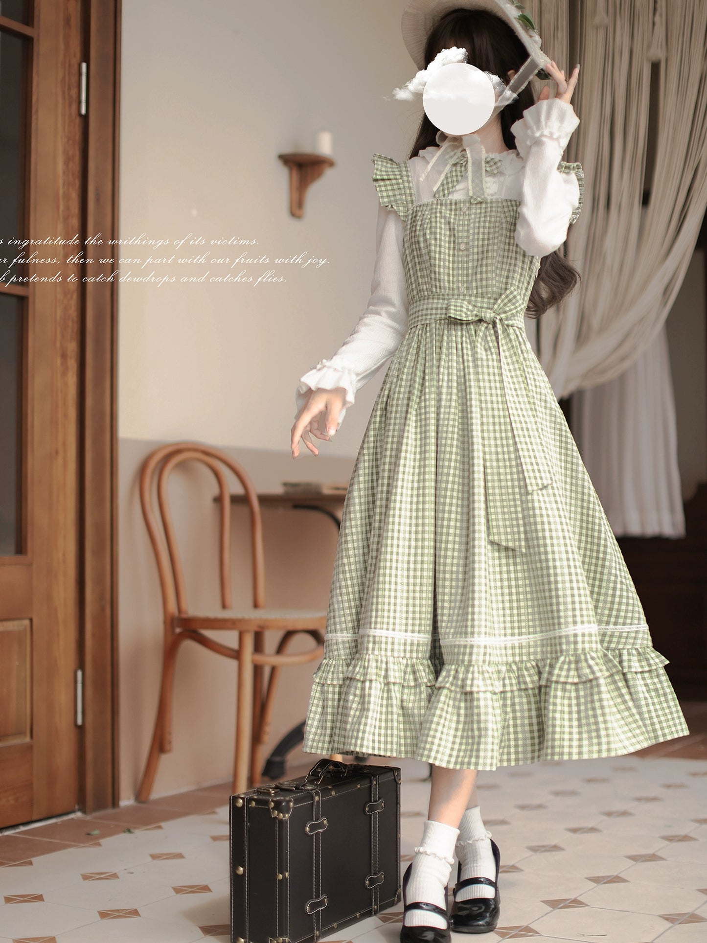 French Light Green Plaid Dress HUT0013