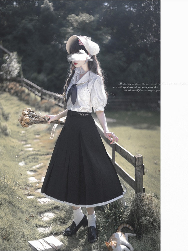 College Style Retro Long Skirt & Sailor Suit HUT0059