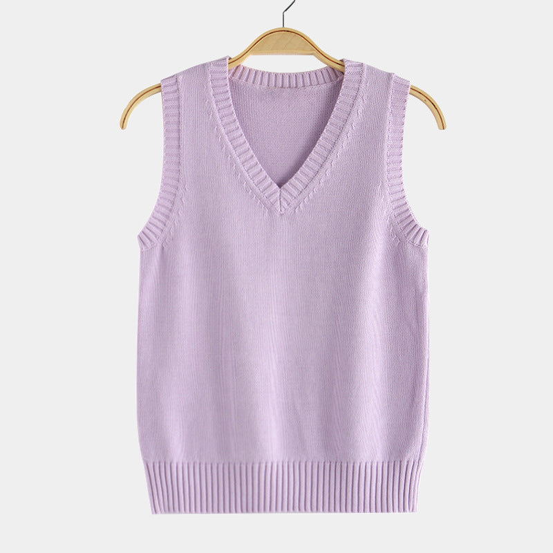 Knitting Factory 卸売の21色JKユニフォーム無地ベスト、日本のVネックプルオーバー秋冬セーターベストニットウェア