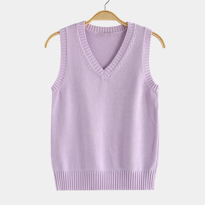 Knitting Factory 卸売の21色JKユニフォーム無地ベスト、日本のVネックプルオーバー秋冬セーターベストニットウェア