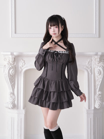 Crisscross Strap Plaid Tiered Dress NOG0028