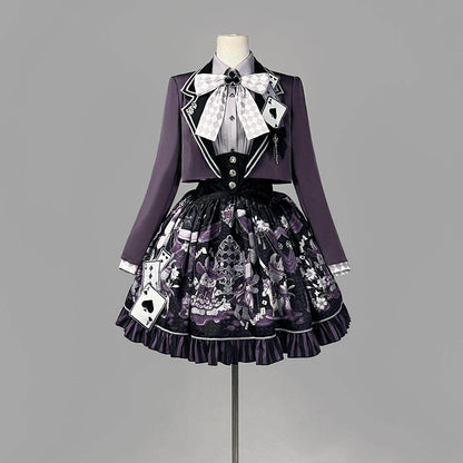 Gothic Card Print Jacket Skirt Set YOU0264