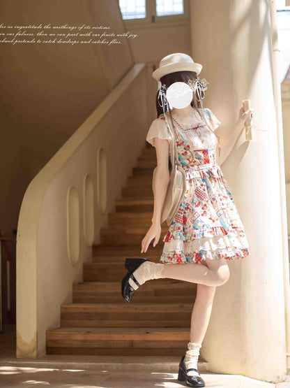 Patchwork Bear Print Pinafore Dress HUT0168