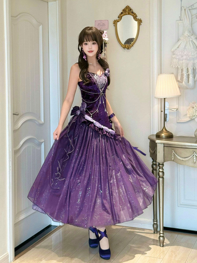 Purple Night Velvet Mermaid Princess Dress YOU0248