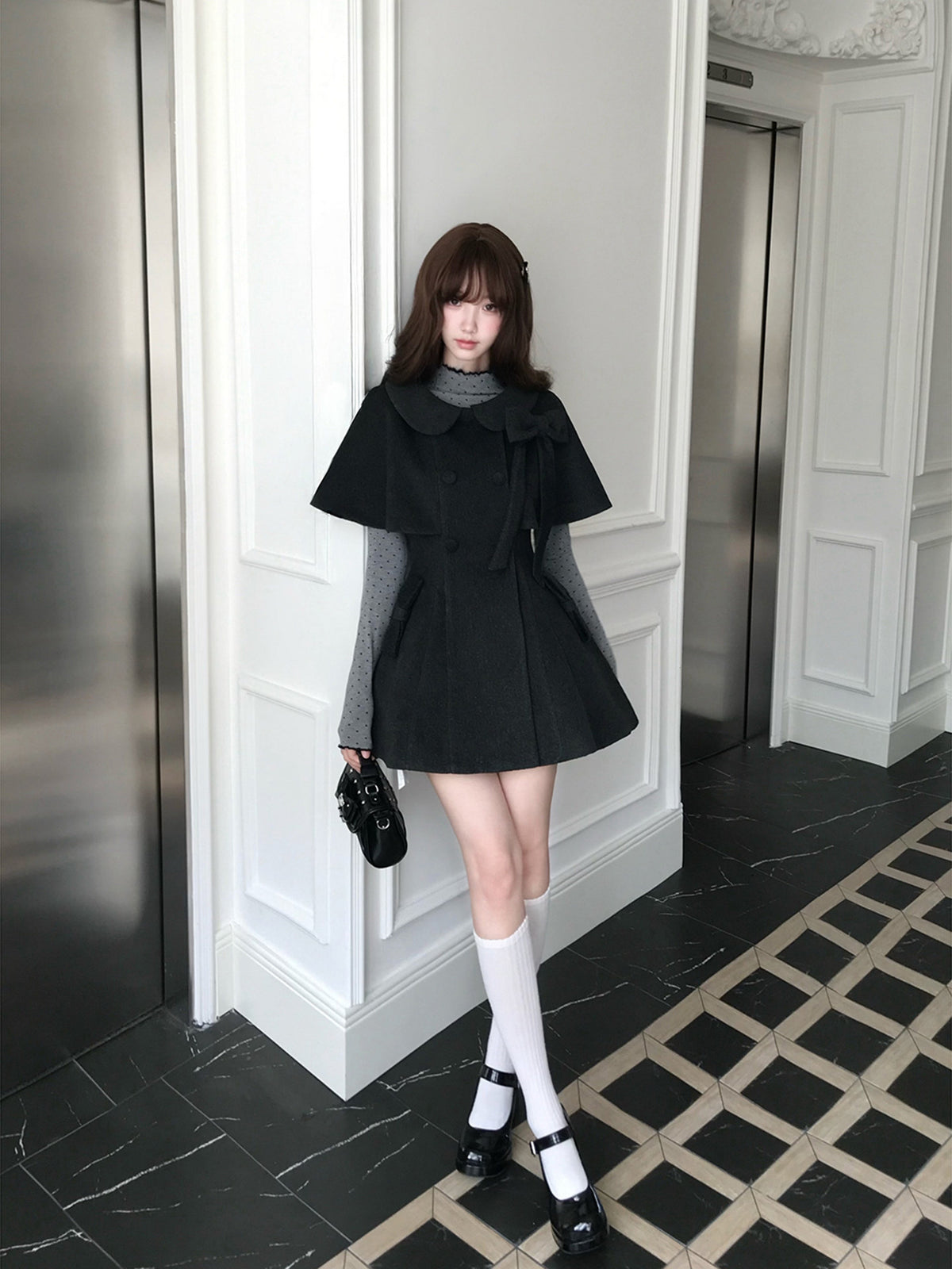 Cape Sleeve Bow Collar Coat LAL0135
