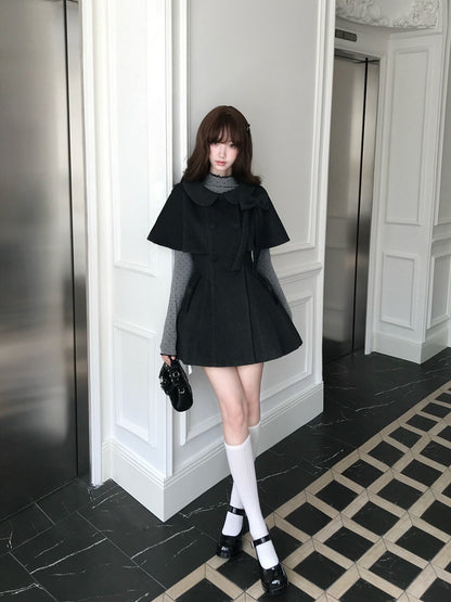 Cape Sleeve Bow Collar Coat LAL0135