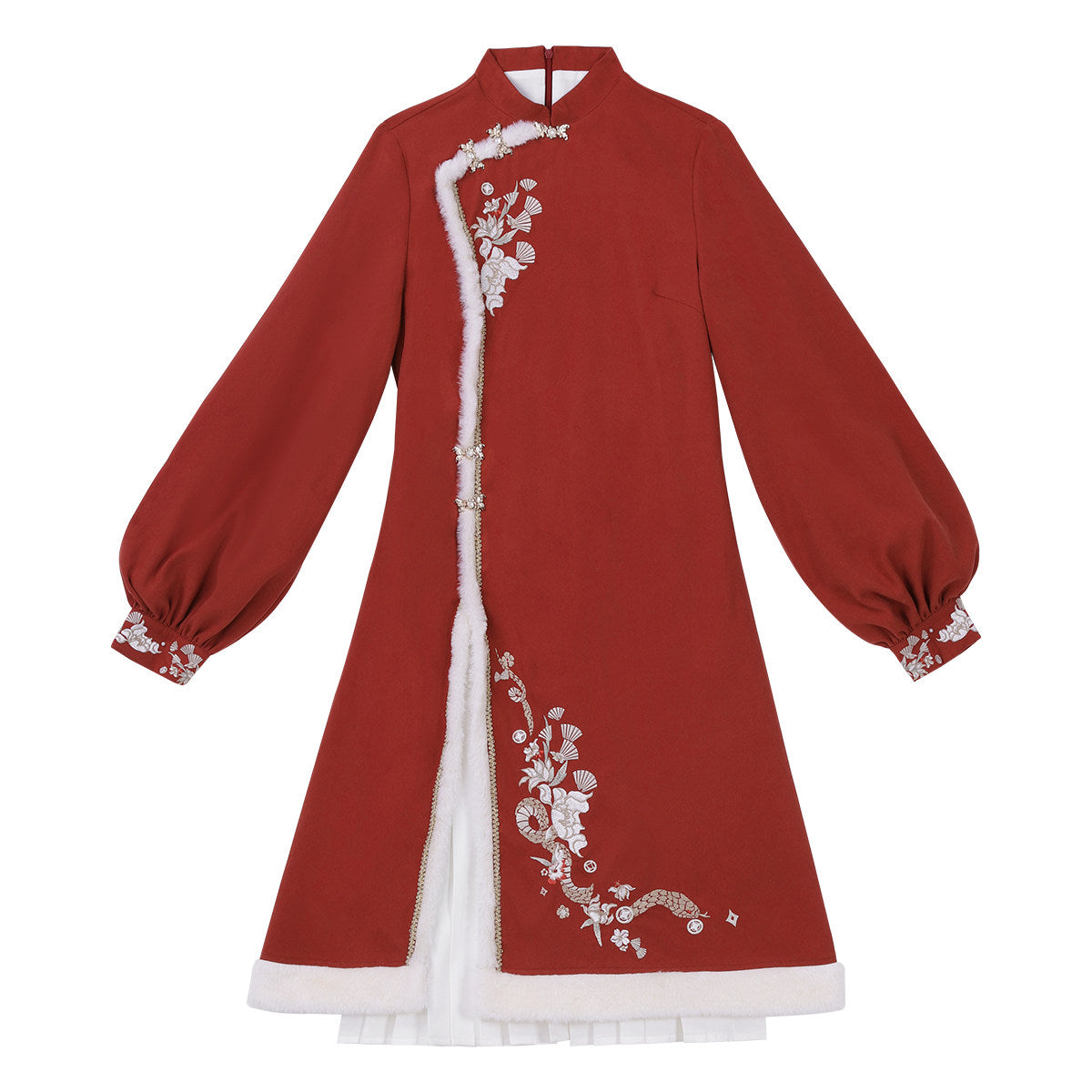 Chinese New Year Fur-Trim Jacket Dress Set YOU0241