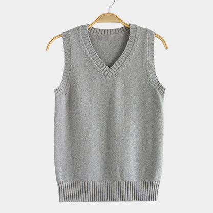 Knitting Factory 卸売の21色JKユニフォーム無地ベスト、日本のVネックプルオーバー秋冬セーターベストニットウェア