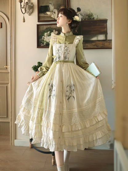 Chinese Style Floral Embroidered Long Sleeve Dress Set YOU0253