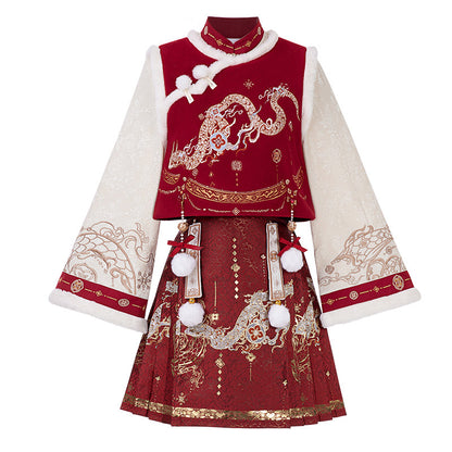 Chinese Dragon Embroidered Vest And Skirt Set YOU0288