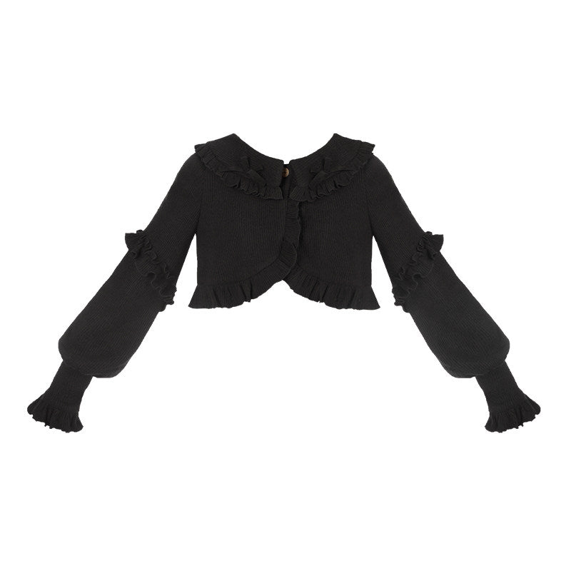 Ruffle Collar Cropped Knit Cardigan WIT0298