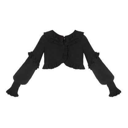 Ruffle Collar Cropped Knit Cardigan WIT0298