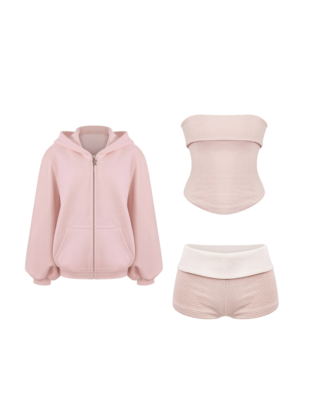 Pink Hooded Fleece Jacket 3-Piece Set SER0146