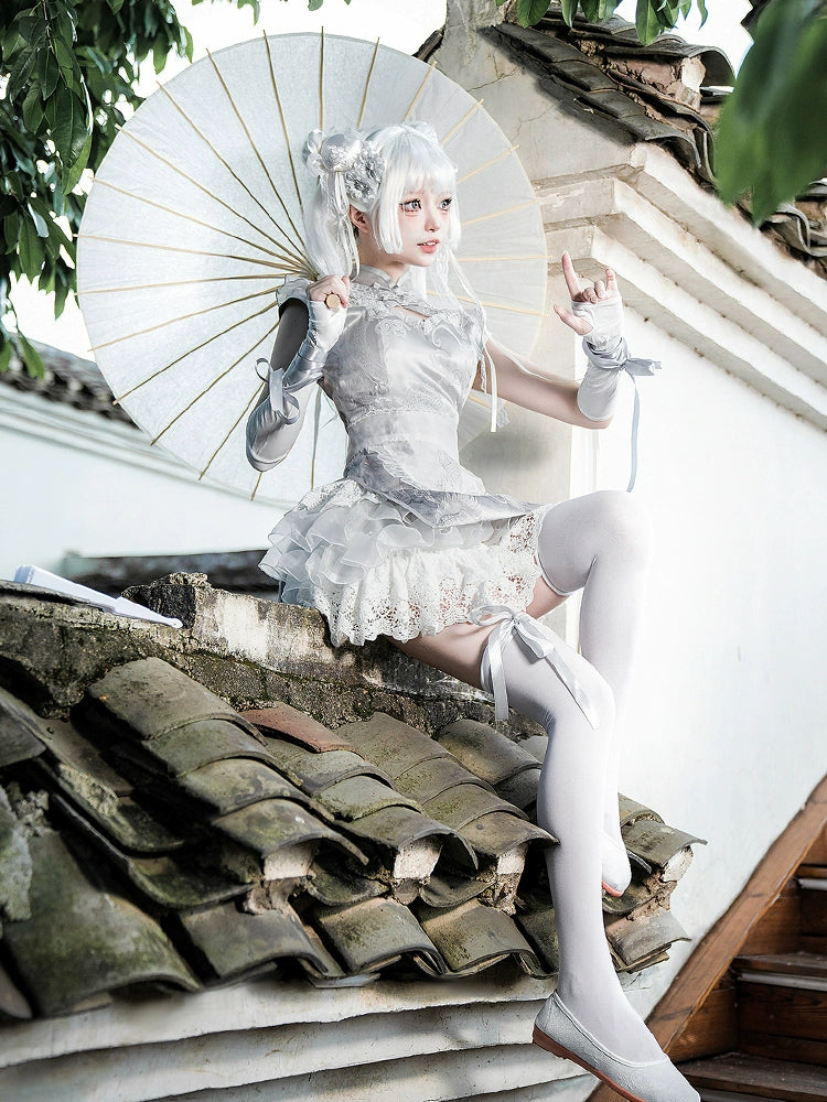 Chinese-Style Lolita Silver Moon Maid Apron Dress YOU0165