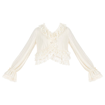 Lace Trim Cropped Knit Cardigan WIT0296