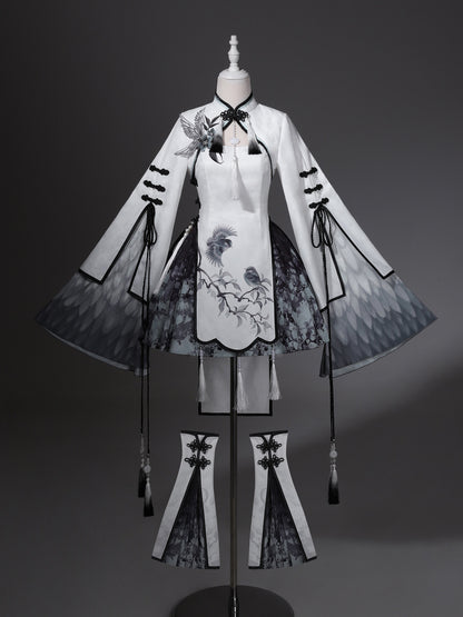 Chinese Style Magpie Feather Frog-Button Dress YOU0229