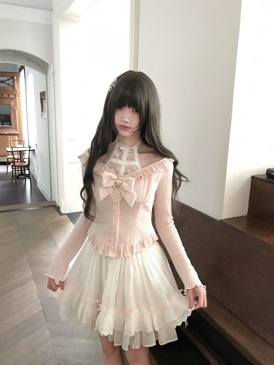 Sweet Lace Halter Off-Shoulder Blouse LAL0129